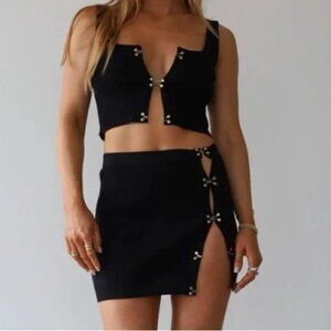 Beige Botany Hooked On You Two-Piece Mini Skirt SET - Black - Size Small
